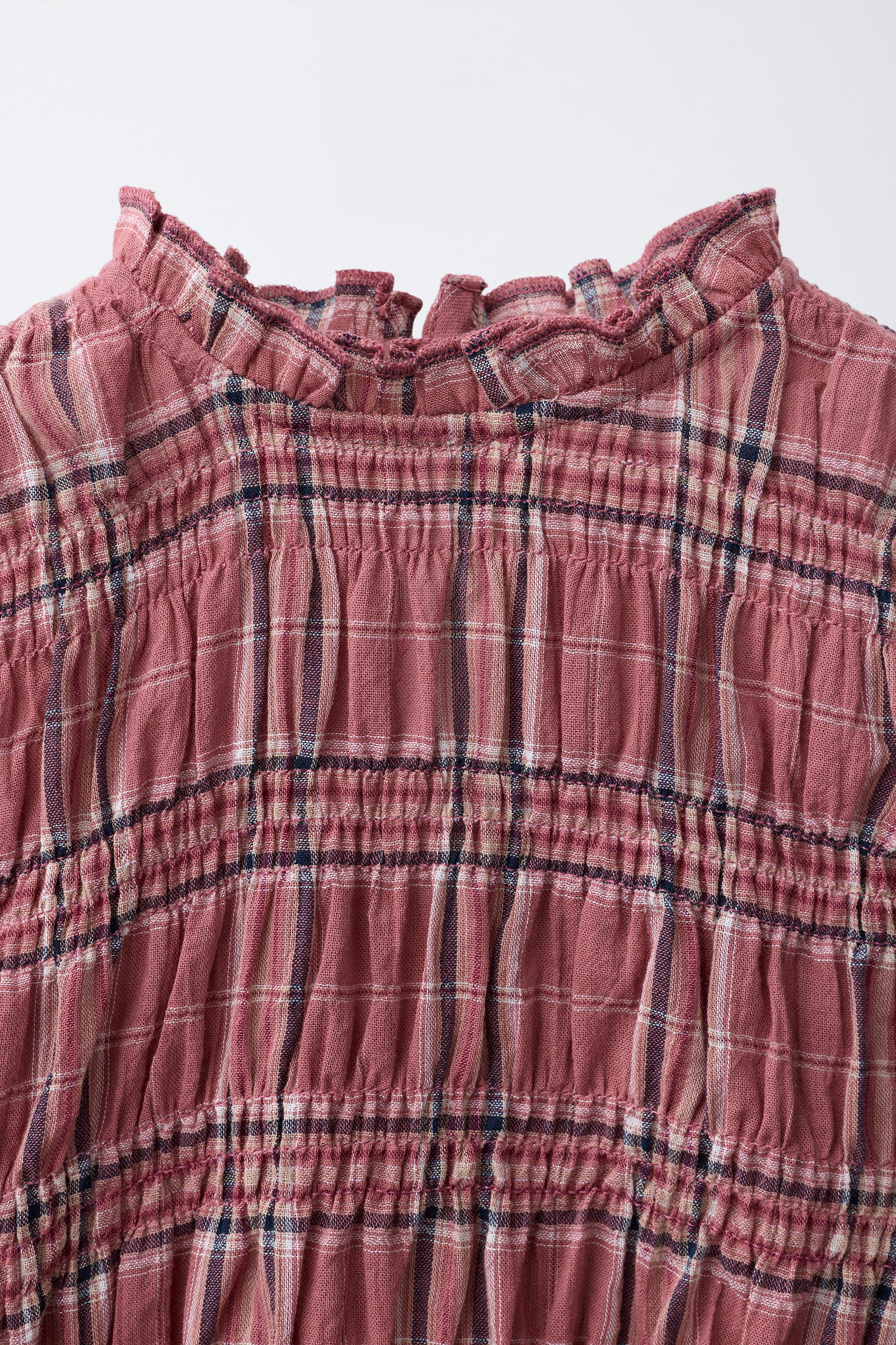 PLAID GATHERED ELASTIC SHIRT